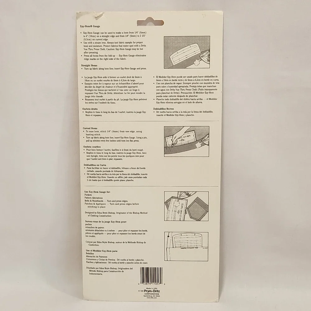 Dritz Ezy-Hem Gauge 617 Metal Hemming Ruler with Metric Measurements Made in USA